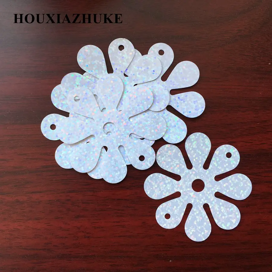 

55 mm eight petals flower holographic white spangles 150 pcs per lot for headwear decoration