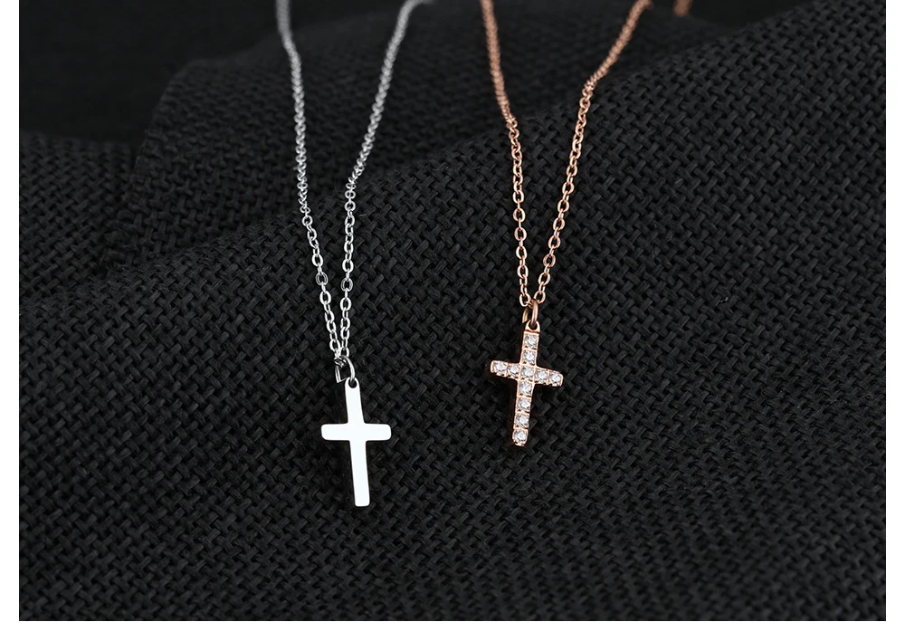 Ожерелье с кристаллами из нержавеющей стали розовое золото|necklace gold cross|cross choker