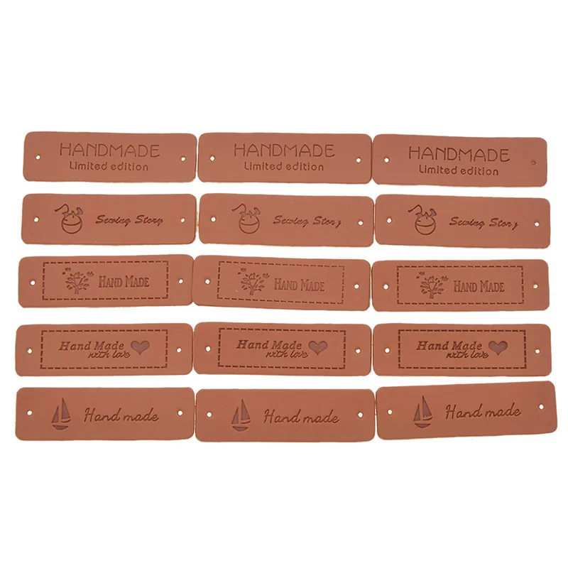 

20pcs Handmade PU Leather Labels DIY Flag Labels For Garment Embossed Garment Label For Jeans Bags Shoes Drop Shipping