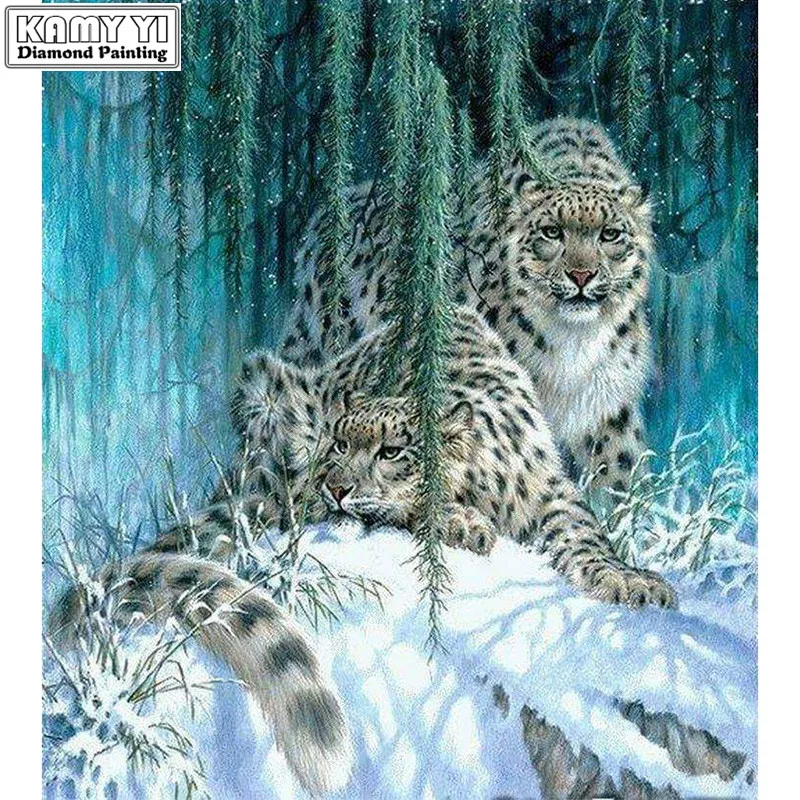 5D DIY Winter Snow Leopard Diamond Painting Square Round Rhinestone