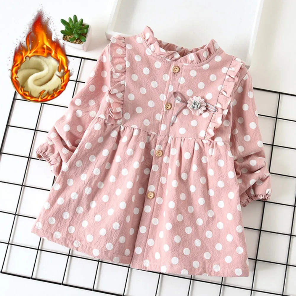 

Toddler Baby Kids Girls Thick Polka Dot Print Princess Dress Warm Clothes Tops kids dresses for girls princess dress