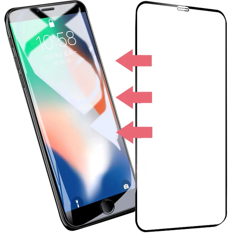 

0.3mm 9H 5D borde curvo de vidrio Protective tempered glass for iphone 6 7 8 X plus on iphone 6 7 8 screen protector cover glass