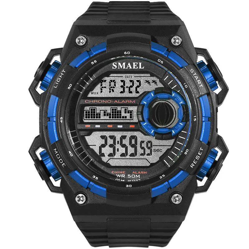 Спортивные часы для мужчин водонепроницаемые SMAEL SShock белые часы с большим циферблатом мужские часы Digital1438 кварцевые цифровые часы relojmujer Мода - Цвет: Blue