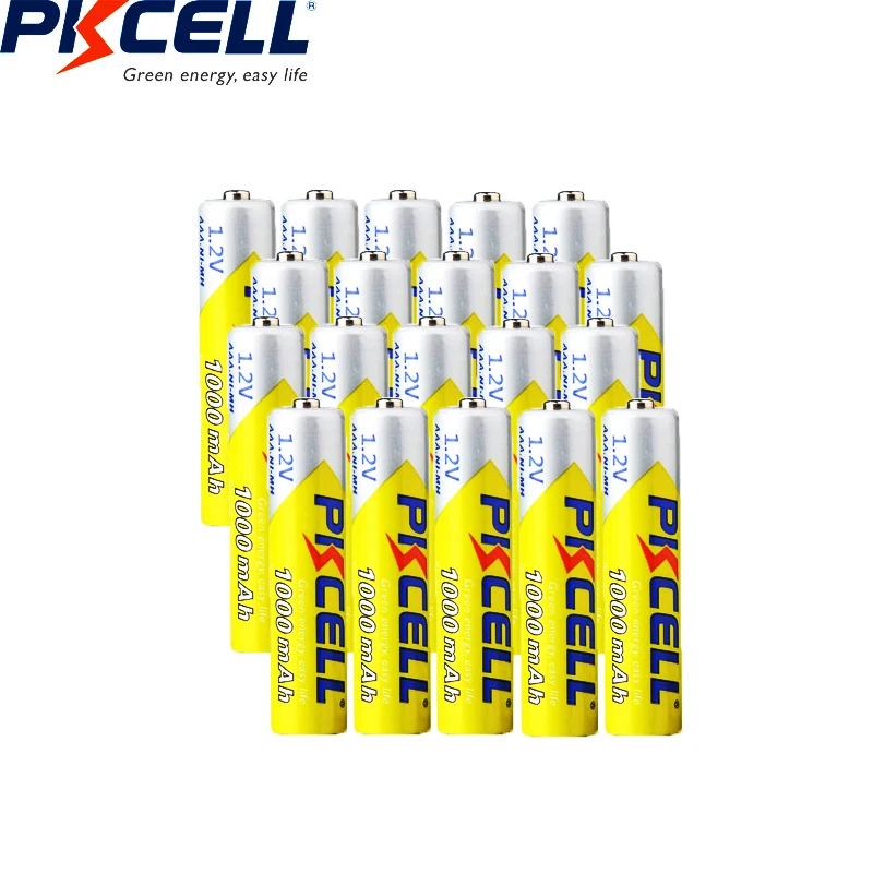 20 шт. PKCELL AAA Ni-MH батарея 1,2 в 3A 1000 мАч перезаряжаемая аккумуляторная батарея nimh перезаряжаемая для игрушечный фонарик