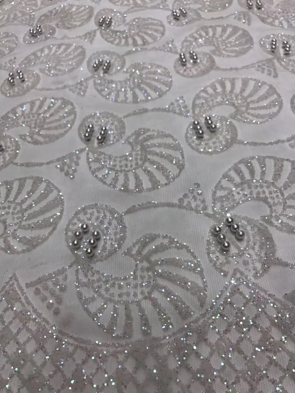 

Fashionable 5yard/lot African glitter lace fabric with beads SU-J13114 Embroidered tulle lace with glued glitter For Ball Gown