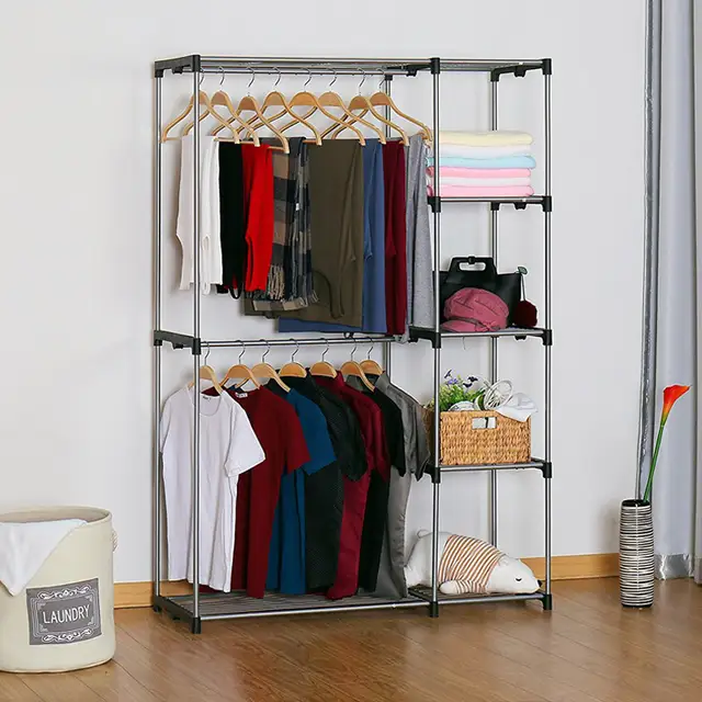 Youud Double Rod Closet Portable Wardrobe Storage Organizer Free