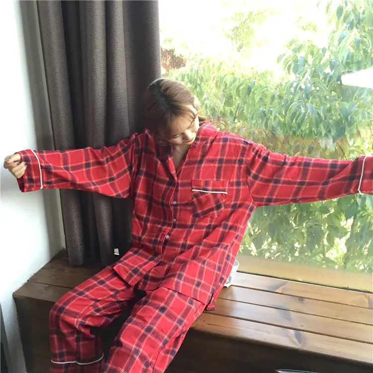 Fdfklak, модная клетчатая Пижама, Женский хлопковый зимний Пижамный костюм, Повседневная Домашняя одежда, верхняя одежда, пижама, Женский пижамный комплект