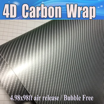 

4D Silver Glossy Carbon Fibre Vinyl BUBBLE AIR FREE Car ,Motor, Vehicle Wrapping Film Foile size 1.52x30m/Roll Free shipping