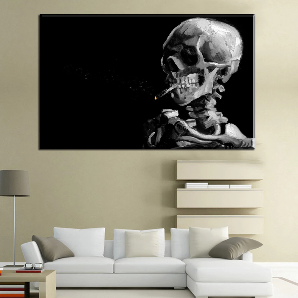 ZZ2069-Skull-with-Burning-Cigarette-by-Vincent-van-Gogh-Oil-Painting