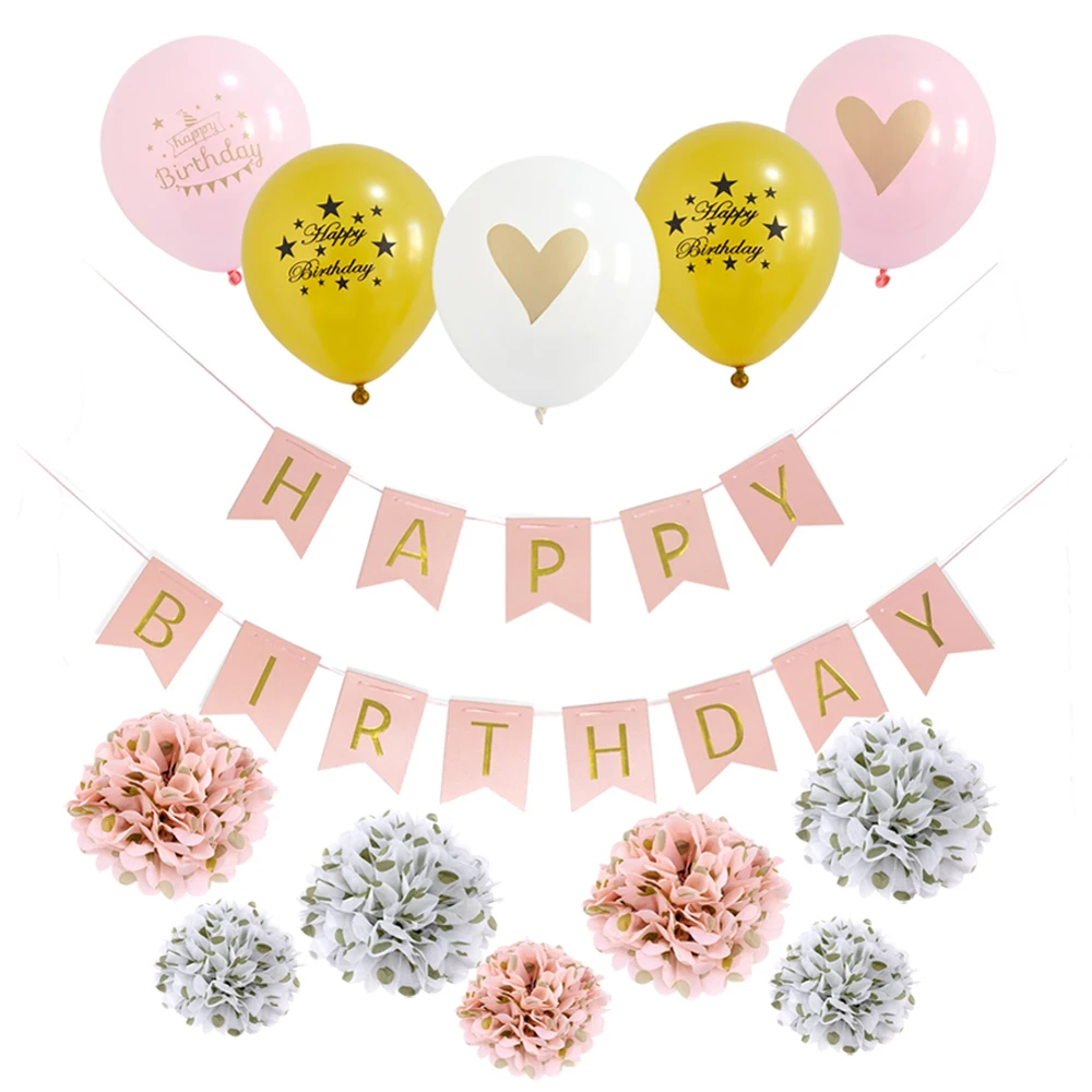 

Birthday Decorations Party Supplies Happy Birthday Banners Balloon Pom Poms Polka Dot Flowers Garland For Kids Birthday Party