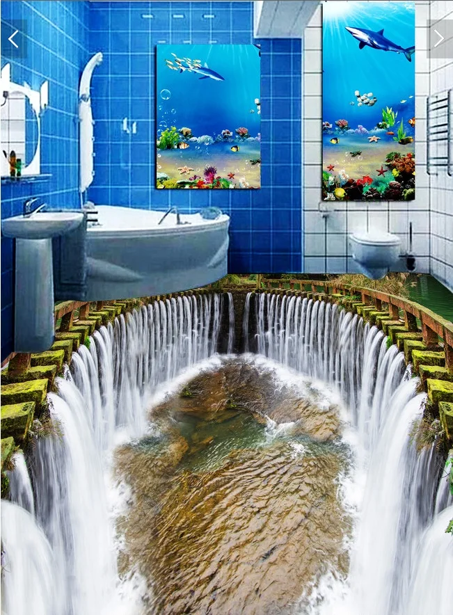 3 D PVC Lantai Dinding Kustom Kertas Stiker Air Terjun Air Kolam Renang 3D Lantai Kamar Mandi Lukisan Foto 3D Dinding Mural wallpaper