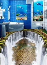 3 d pvc flooring custom wall paper sticker The waterfall water pool 3d bathroom flooring paintings photo 3d wall mural wallpaper