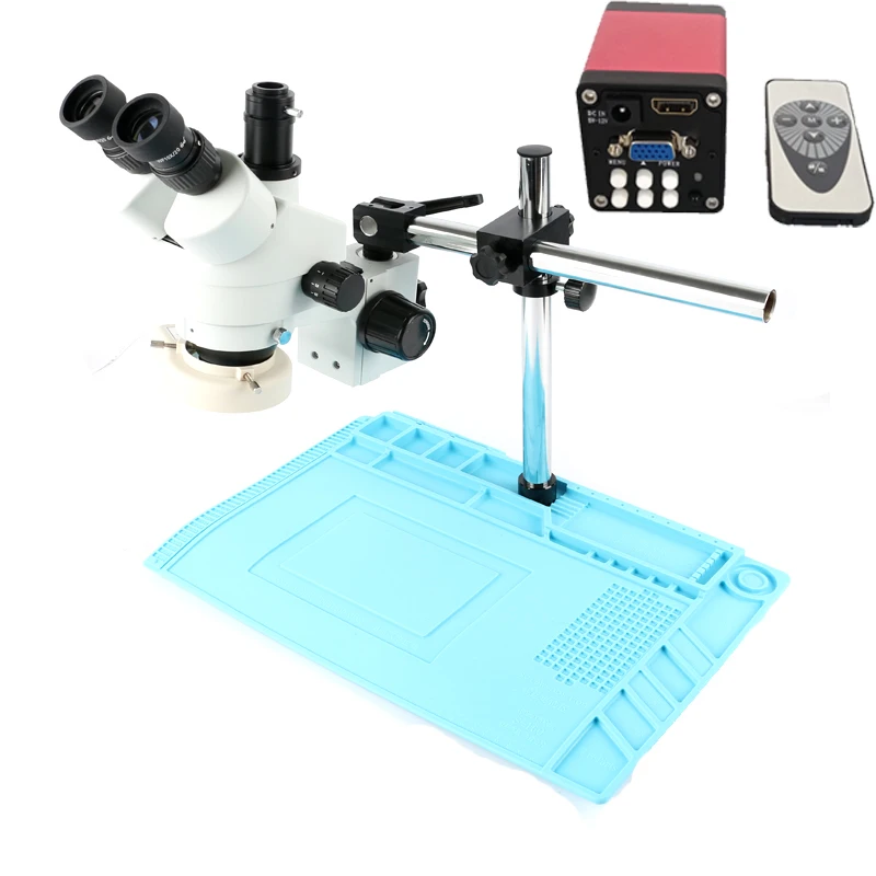 

7-45X simul-focal Trinocular Stereo Microscope+ 13MP HDMI VGA digital microscope camera+56 LED Light+Mat +1/2 adapter