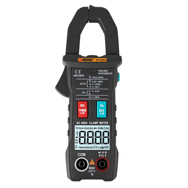 ST204 Ammeter 4000 counts Intelligent Auto Range Digital Clamp Meter AC/DC Current Multimeter Pliers Voltmeter meter HR - Цвет: Черный