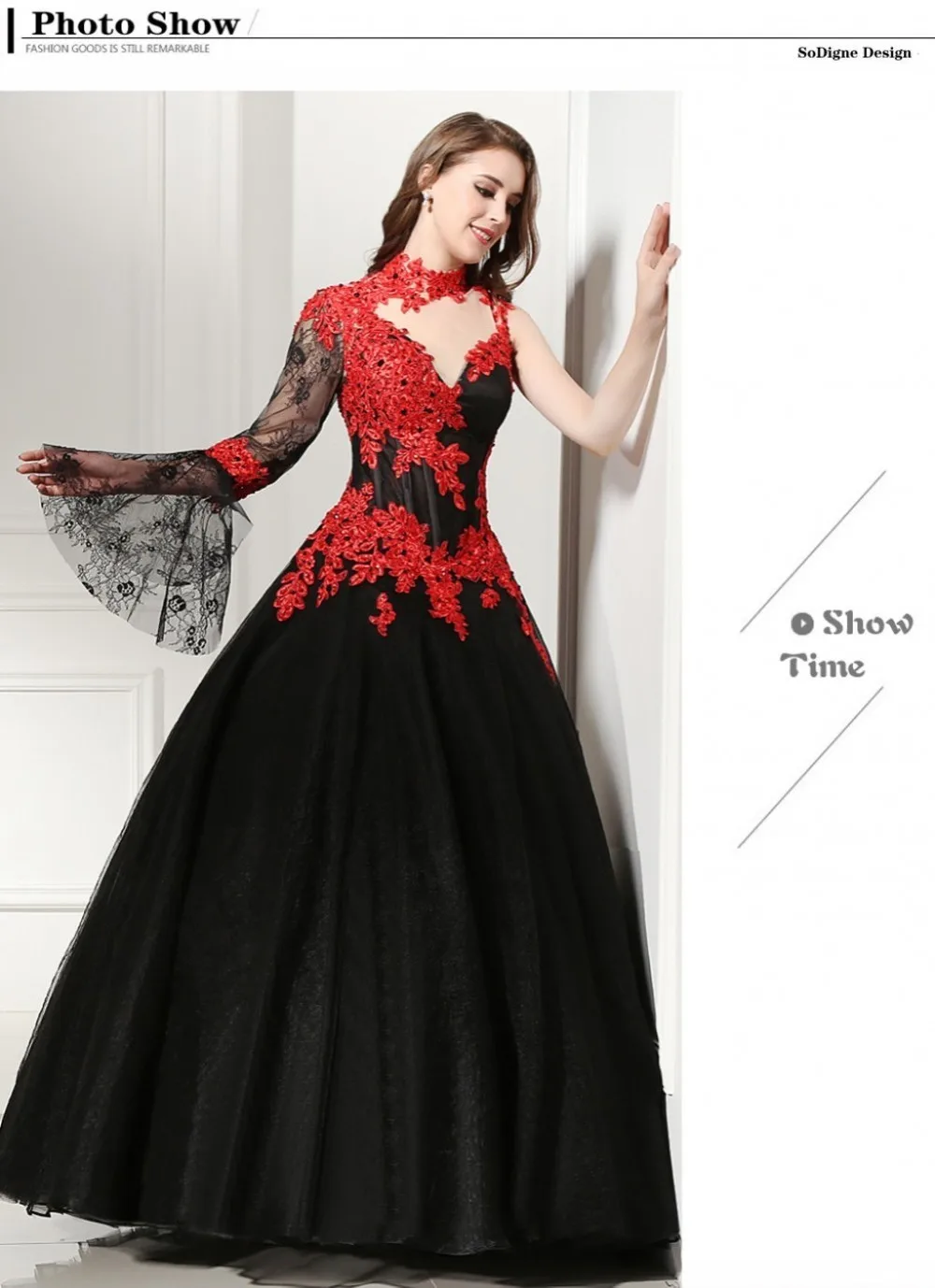 SoDigne с кружевными аппликациями, черные свадебные платья маскарадное вечернее платье с аппликацией кружевные свадебные платья арабское, с длинными рукавами детское платье