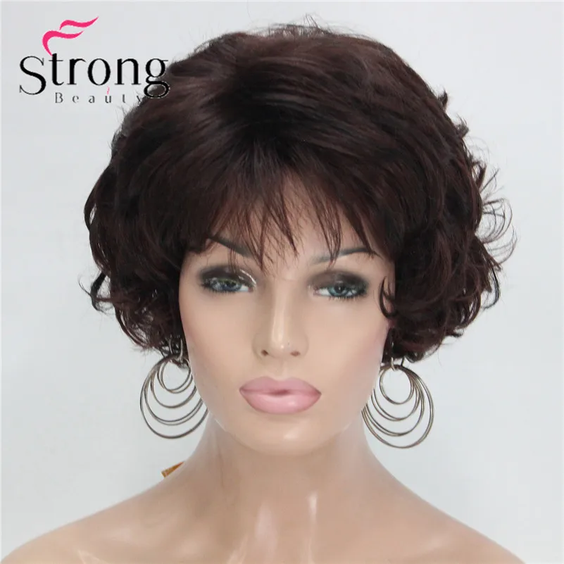 StrongBeauty короткий парик мягкий тусклые кудри коричневый подчеркивает полный синтетические парики выбор цвета