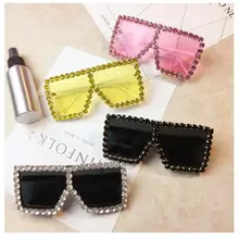 Большие Квадратные Солнцезащитные очки женские модные роскошные стразы солнцезащитные очки большие тени прозрачные розовые желтые Солнцезащитные очки женские