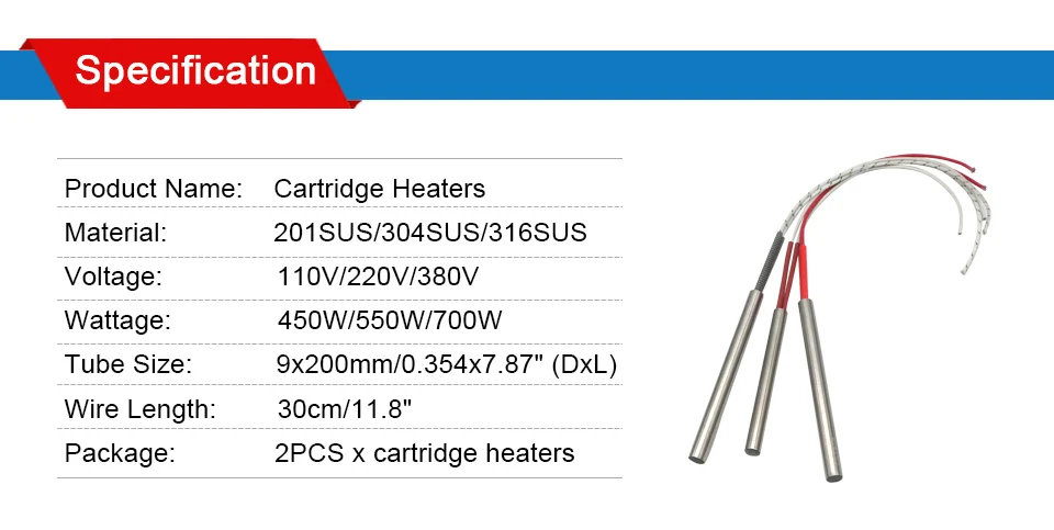LJXH 3d принтер нагреватель картридж 2шт 9X200 мм картридж Подогрев элемент сопротивления 450 Вт/550 Вт/700 Вт AC110V/220 В/380 В для формы