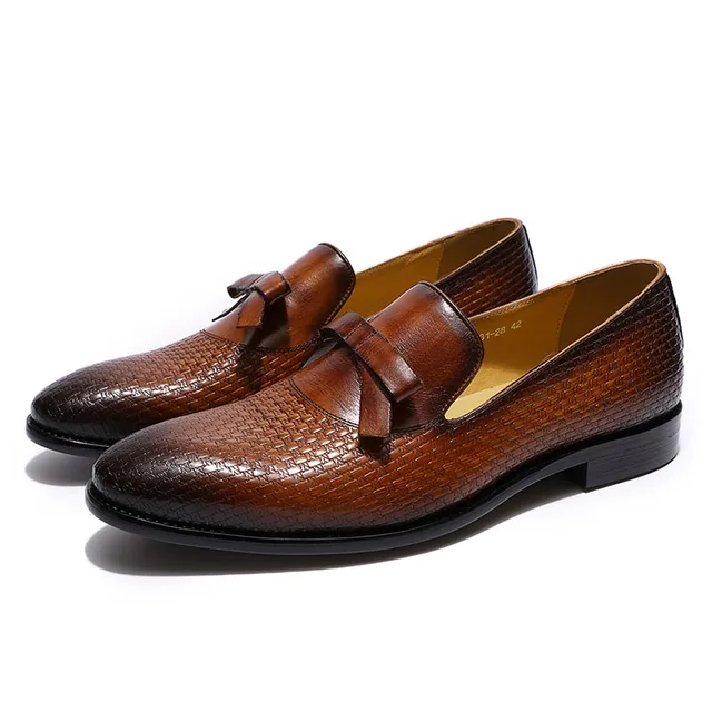 Fashion Men S Bowtie Loafers Print Genuine Leather Brown Black