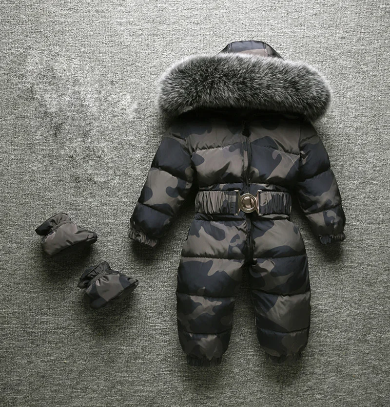 

2019 Winter New Baby Boy Child Girl Rompers Winter Snowsuits Big Fur High Quality Keep Warm Design For Kids Over Jumpsuits