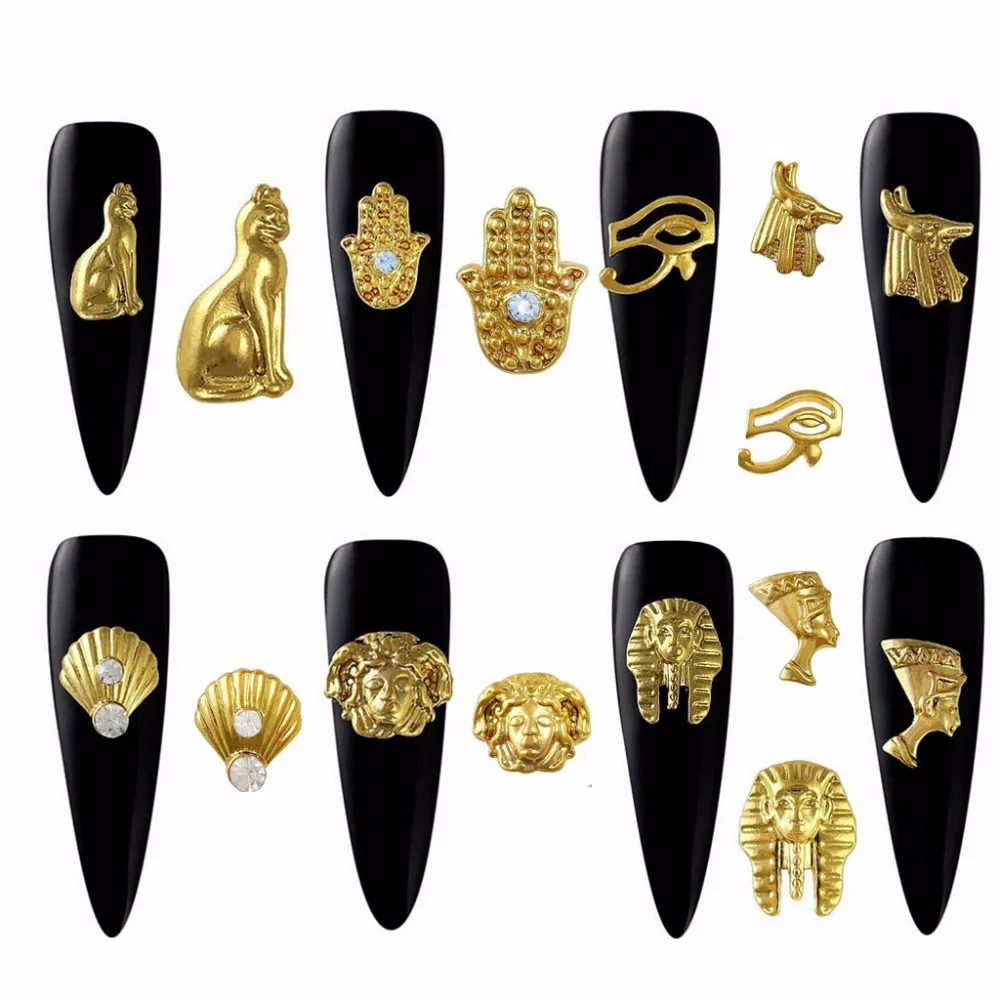 

20pcs Gold Metal Egyptian pharaoh Cleopatra design alloy charms for nail art Decoration Accessories Supplies Tools 2018 new