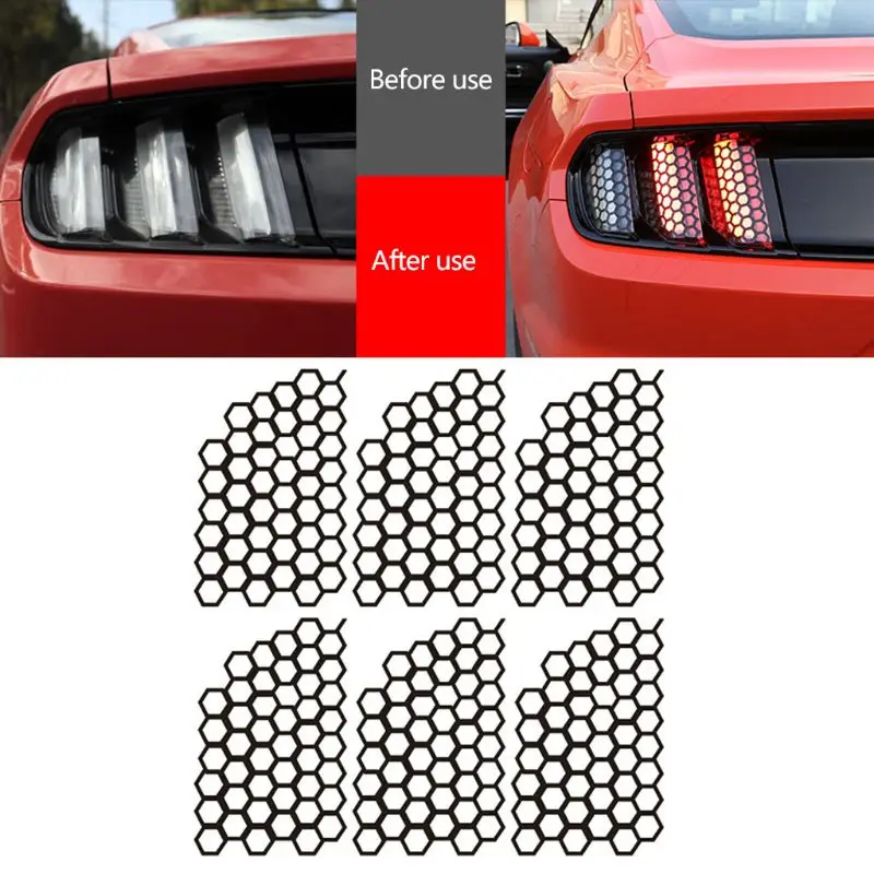

New 6 Pcs Honeycomb PVC Car Rear Tail Light Decorative Decal Stickers Cover Decoration Fit For Ford Mustang 2015 2016 2017