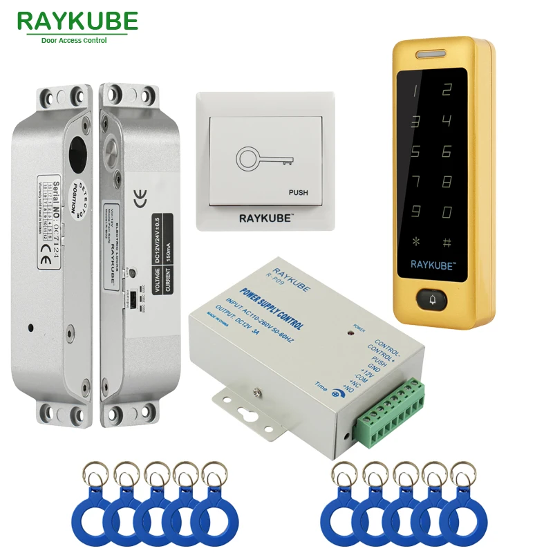 

RAYKUBE FRID Access Control Kit Electric Mortise Lock + Touch Metal Keypad Door Security For Single Or Double Door