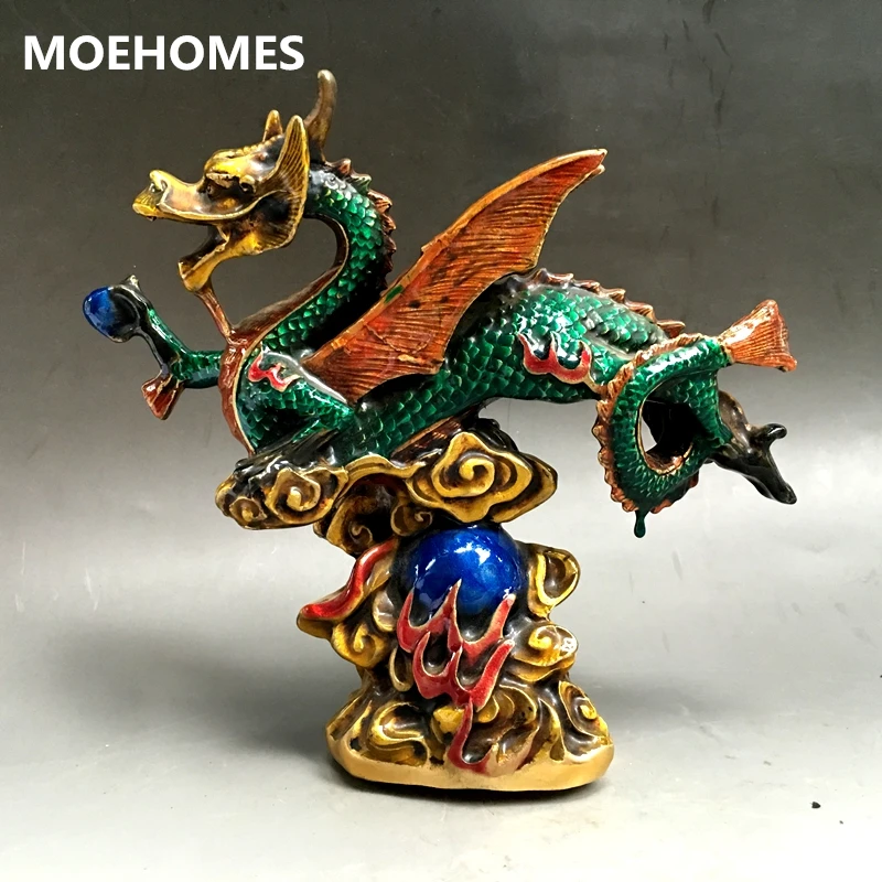 

MOEHOMES China's ancient cloisonne bronze fengshui fly dargon statue Incense burner home decoration Metal crafts