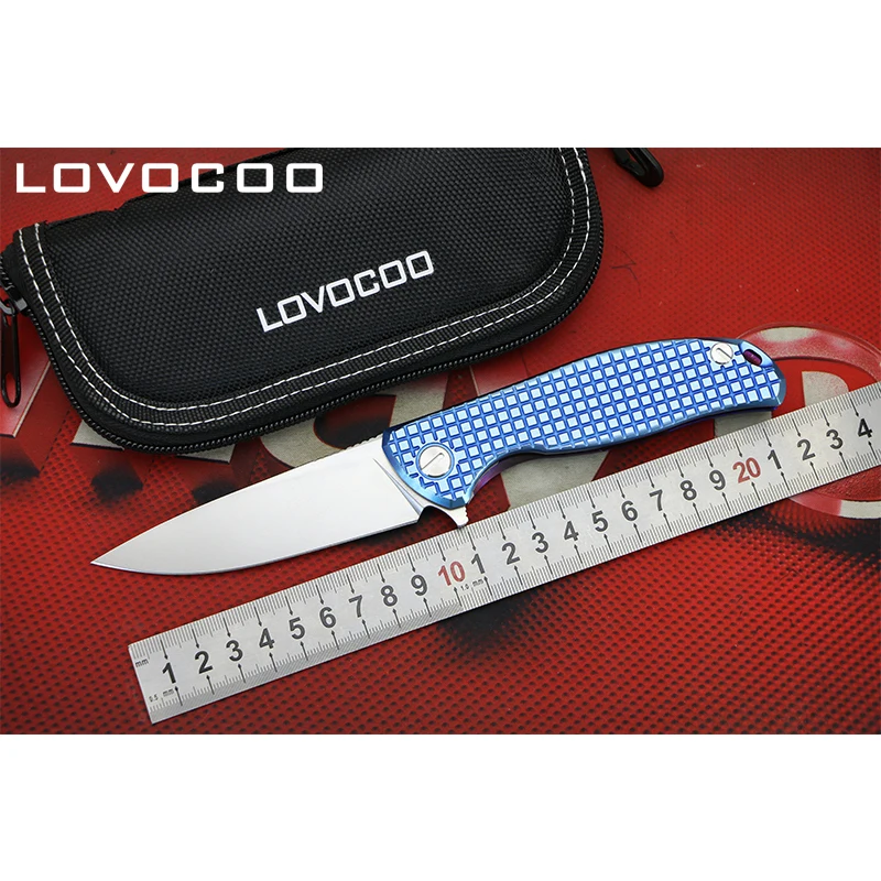 

LOCOVOO Flipper 95 D2 blade Titanium handle outdoor camping hunting pocket kitchen fruit folding knife Gift EDC Survival tools