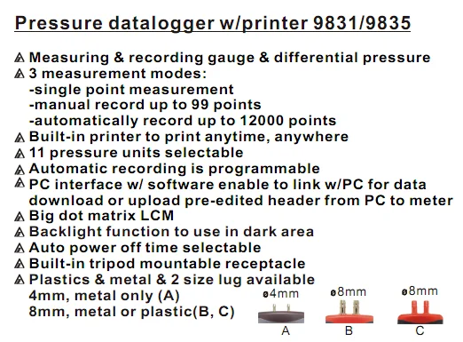 AZ9835 Pressure Datalogger Differential Pressure Gauge with Built-in Printer AZ9835