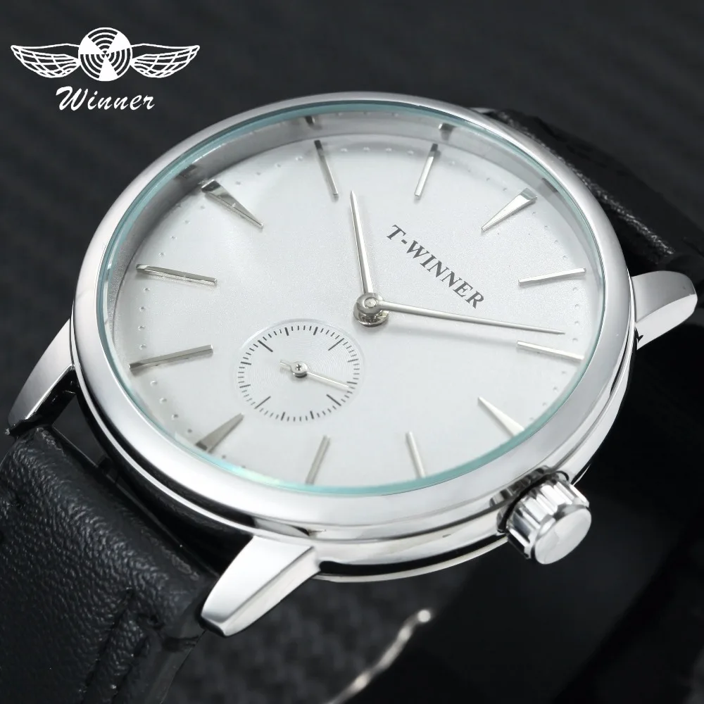 

WINNER Mechanical Mens Watches Top Brand Luxury Genuine Leather Strap Minimalist Design Fashion Casual Wristwatch Gift for Lover