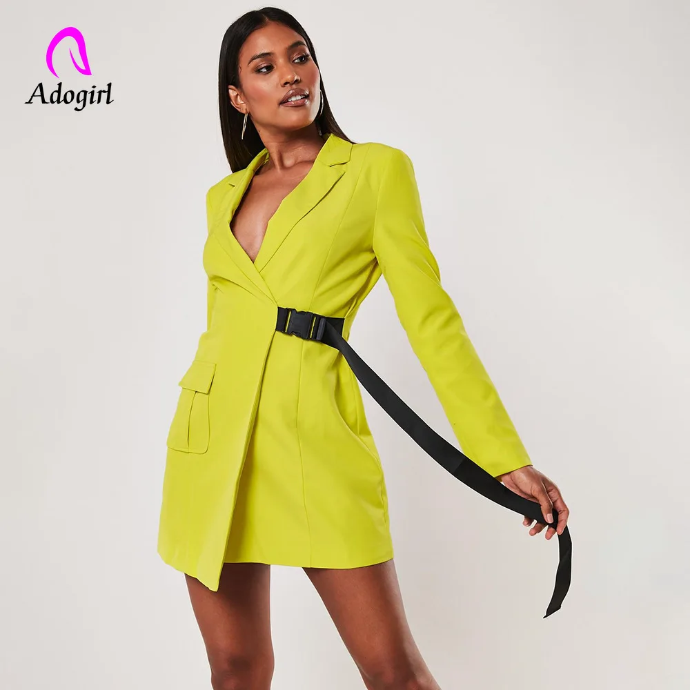 Adogirl Ladies Elegant Notched Collar OL Bandage Long Blazer Women Long Sleeved Slim Jacket Coat Outfits 2019 Autumn New Blazer