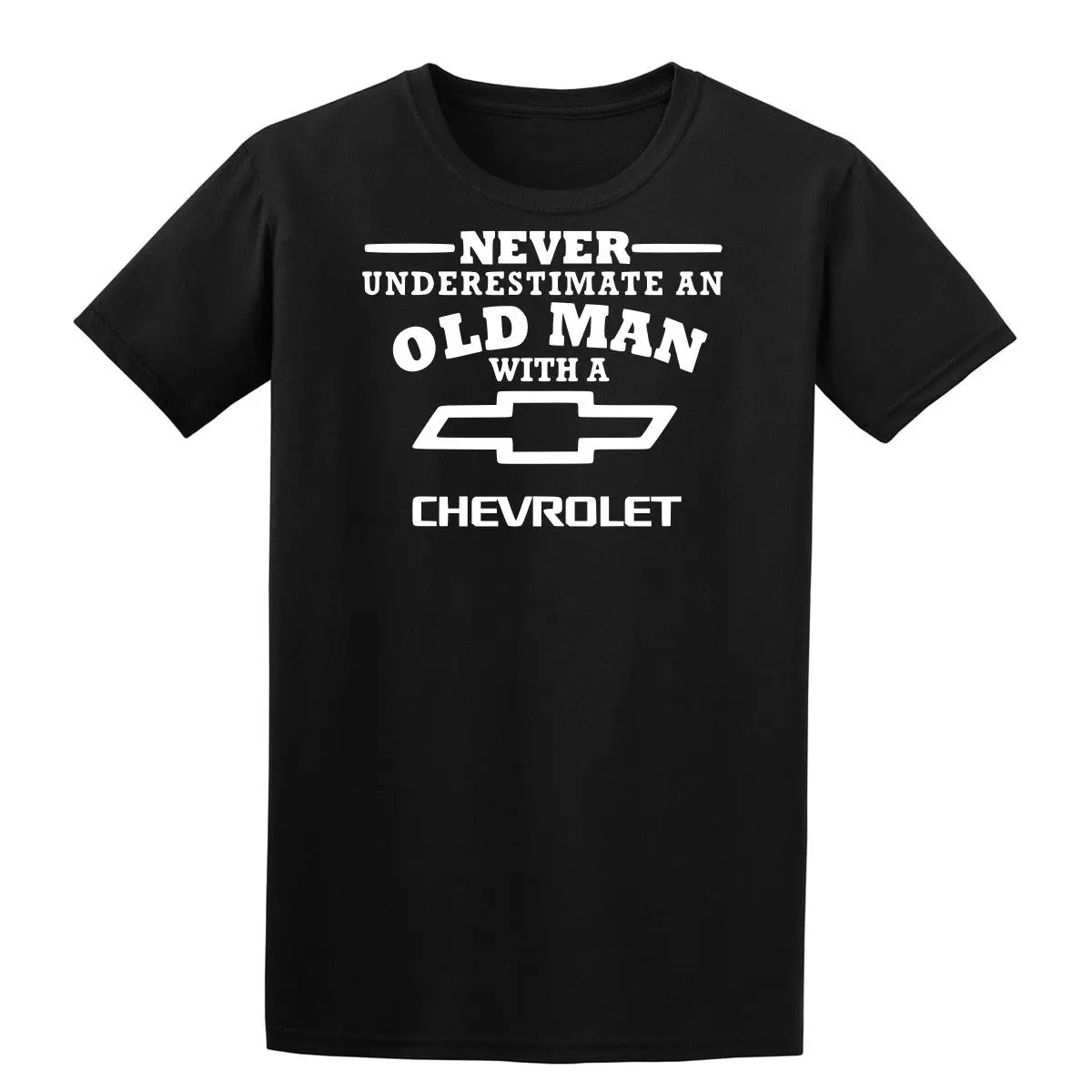 Chevrolet Never Underestimate an Old Man Mens T Shirt Dad Grandad S - 5XL Black | Мужская одежда