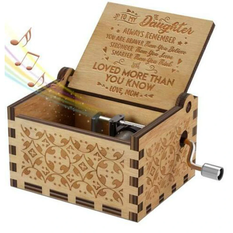 1 pc caja de música antigua tallada mamá a la hija caja de música clásica de madera caja de música a mano \