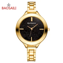 Новое поступление BAOSAILI бренд дамы Черный Полный Звезда циферблат тонкий браслет золотистые часы Saat Zegarek Damski