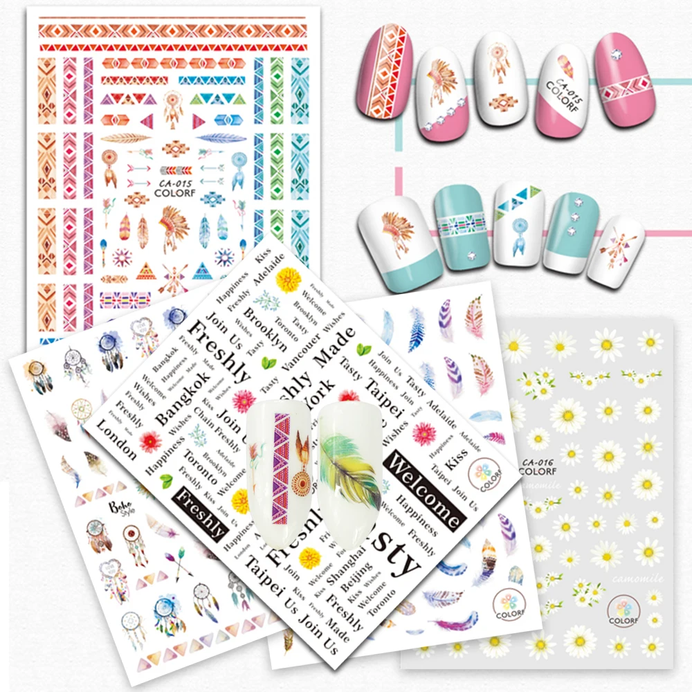 

1pcs Colorful Sticker Nail Art 3D Letter Feather Designs Self Adhesive Decals Nail Sticker Nail Decor Manicure CHCA009-020