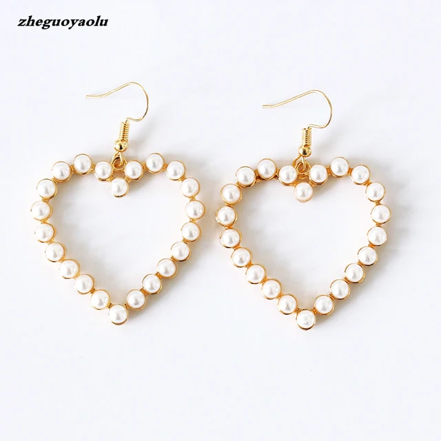 New Cute Retro Geometric Heart Shaped Love Peach Sweet New Cute Retro Geometric Heart Shaped Love Peach Sweet Imitation Pearl Earrings For Women