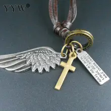 

Vintage Angel Wings Maxi Necklace Adjustable Leather Cross Circle Pendant Necklaces Statement Jewelry Necklace For Women Men