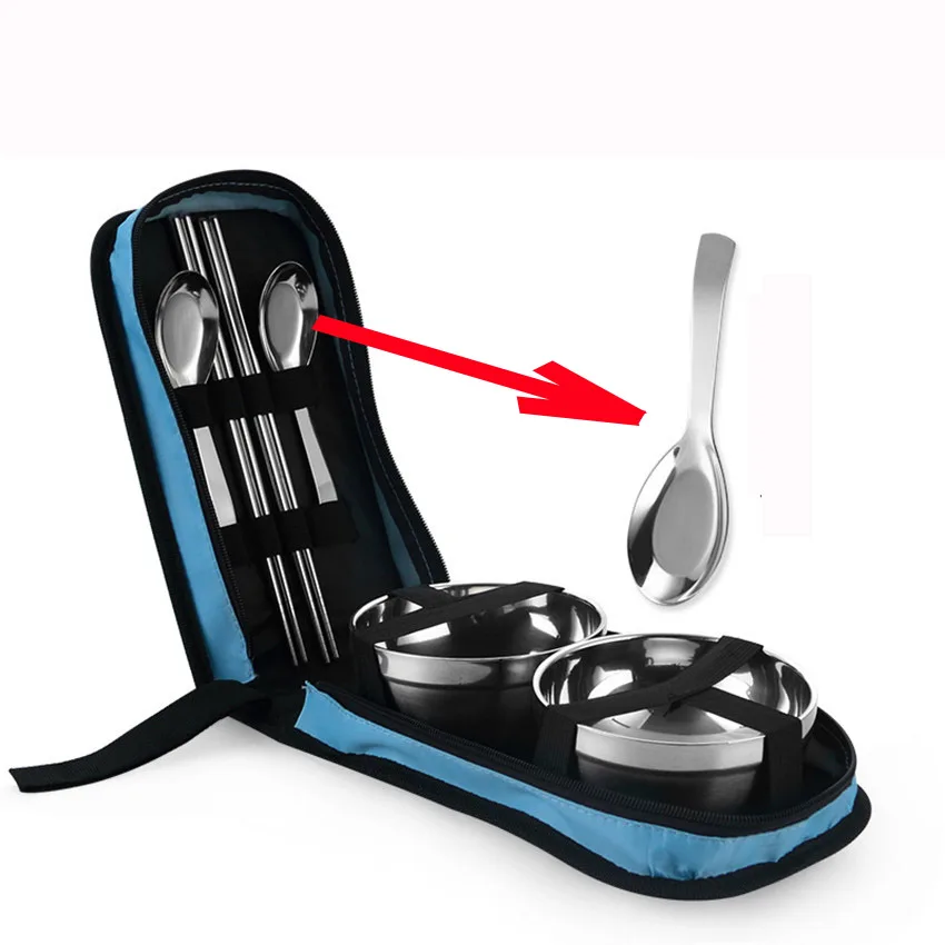 Vajilla Portable Camping vajilla de viaje de acero inoxidable al aire libre Tablewares cuchara tenedor palillos conjunto de Picnic QF9066