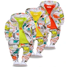 Новое поступление года; комплект одежды с принтом динозавра для маленьких мальчиков комплекты детской одежды толстовка на молнии+ футболка с длинными рукавами+ брюки