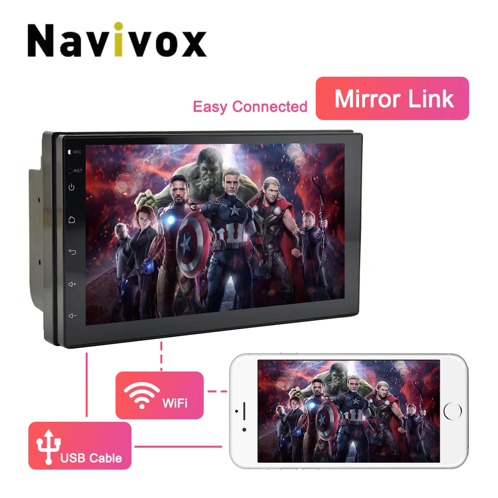 Navivox 2 Din Android 9.0 Car GPS Radio For Volkswagen Nissan Multimedia Universal Car DVD GPS Navi