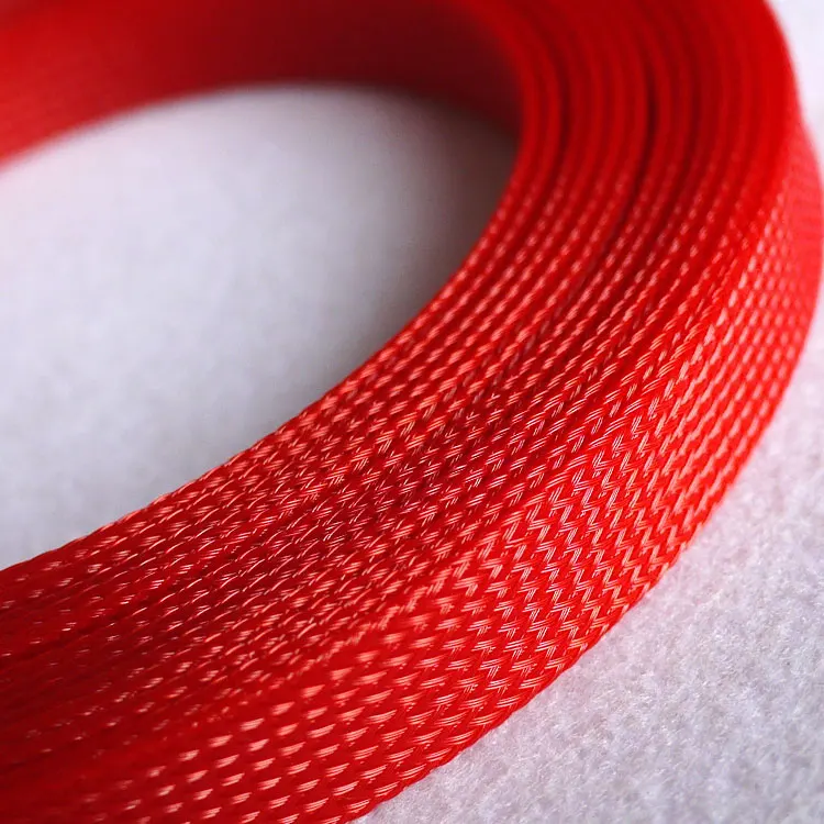 10 мм Плетеный расширяемый рукав ПЭТ плотный провод обёрточная бумага высокая плотность изолированный кабель жгут линия Защитная крышка оболочка одного цвета - Цвет: Красный