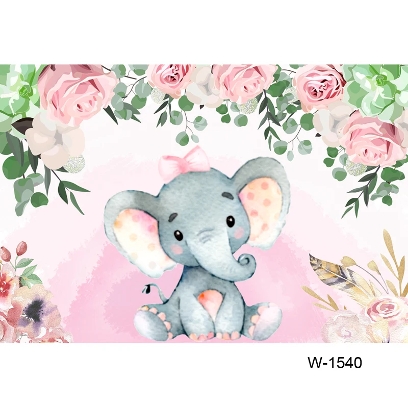 HUAYI cute elephant backdrop for girl/boy baby shower pink/blue floral petal dessert table Decor background photoshoot photocall
