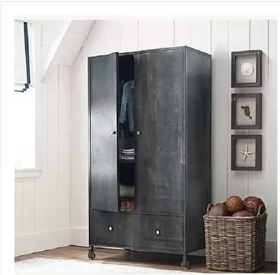 French Loft Iron Wheels Wrought Wardrobe Cabinet French Loft Iron Wheels Wrought Wardrobe Cabinet Large Closet Metal Bookcase Shelf