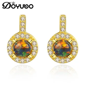 

DOYUBO Antique Women's Sterling Silver Green Opal Female Earrings With Cubic Zirconia Lady Wedding Earrings Accessories VC234