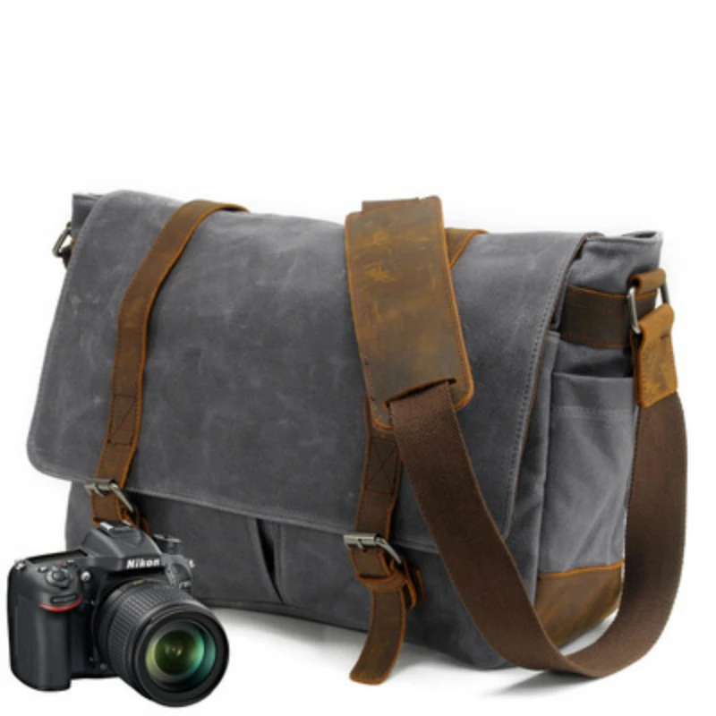  Portable Vintage Canvas DSLR Camera Shoulder Bag Diagonal Shoulder Messenger Bag for Canon for Niko
