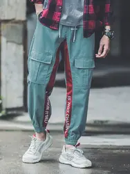 Японский стиль Модные джоггеры брюки для девочек для Мужчин зеленый сращены дизайн большой карман штаны-карго hombre Американский уличная