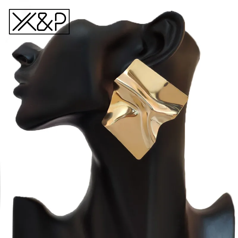 

X&P Fashion Vintage Metal Geometry Gold Big Dangle Drop Earrings for Women Alloy Irregular Square Punk Earring Femme 2019 Jewelr