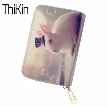 

THIKIN Card & Id Holders Women Card Holder 3D Rabbit Hamster Print Business Card Holder Travel Wallet Case Portable Credit Card