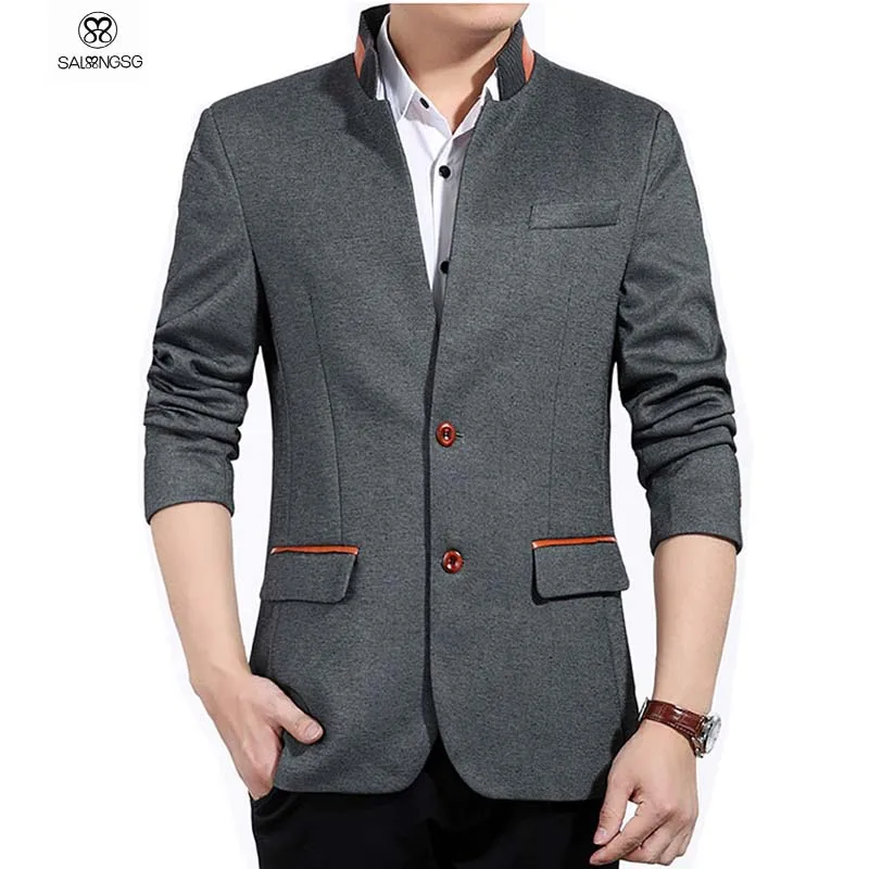 Hombres Blazer Slim Fit Chaqueta de Cuello Mao Masculino Tamaño Mens Negro Blazers Outwear Invierno Veste Homme Gris Nuevo _ - AliExpress Mobile